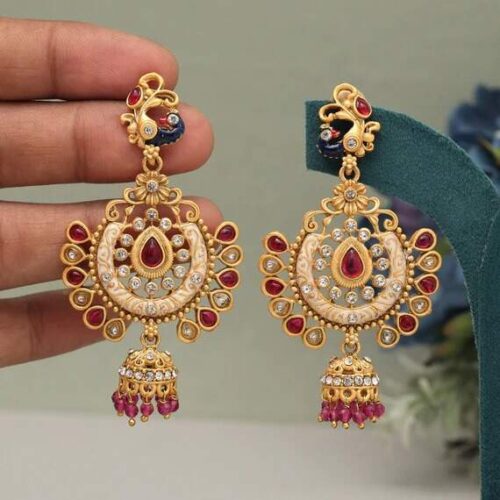 Crimson Glow Gold Earrings